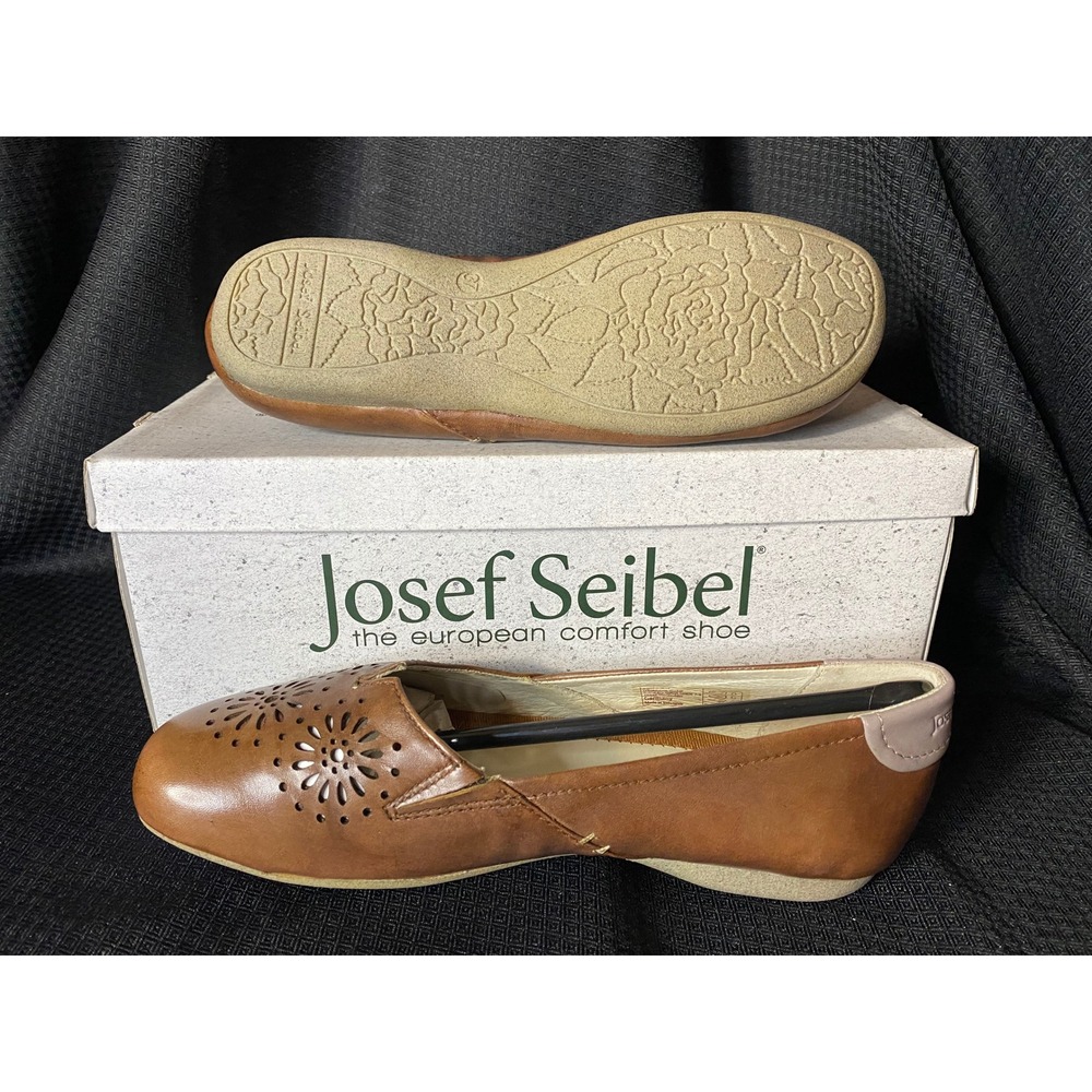 Josef Seibel Pippa 07 Tan Leather Floral Laser Cut Flats Size 37 NEW - Picture 3 of 6